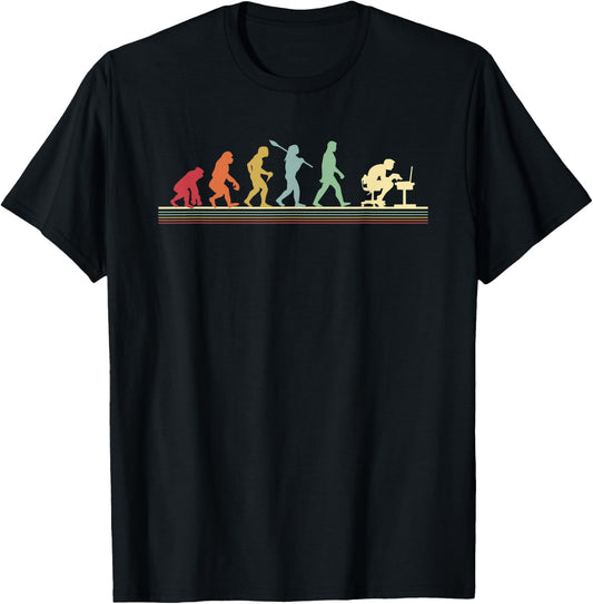 Human Evolution Into A Computer Geek Funny Graphic Design T-Shirt - T-Shirt | Black