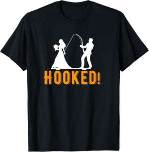 Funny Hooked Bride Groom New Marriage Fishing Lover Couples T-Shirt - T-Shirt | Black