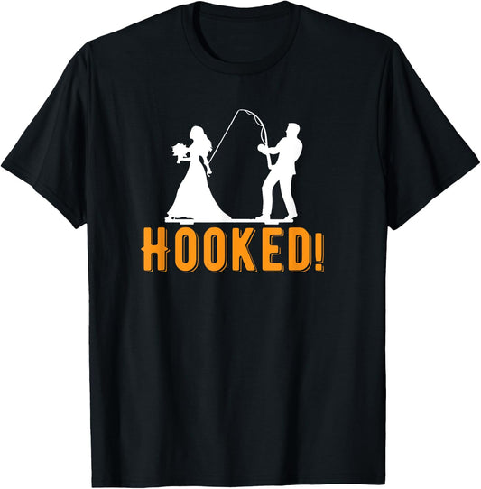Funny Hooked Bride Groom New Marriage Fishing Lover Couples T-Shirt - T-Shirt | Black