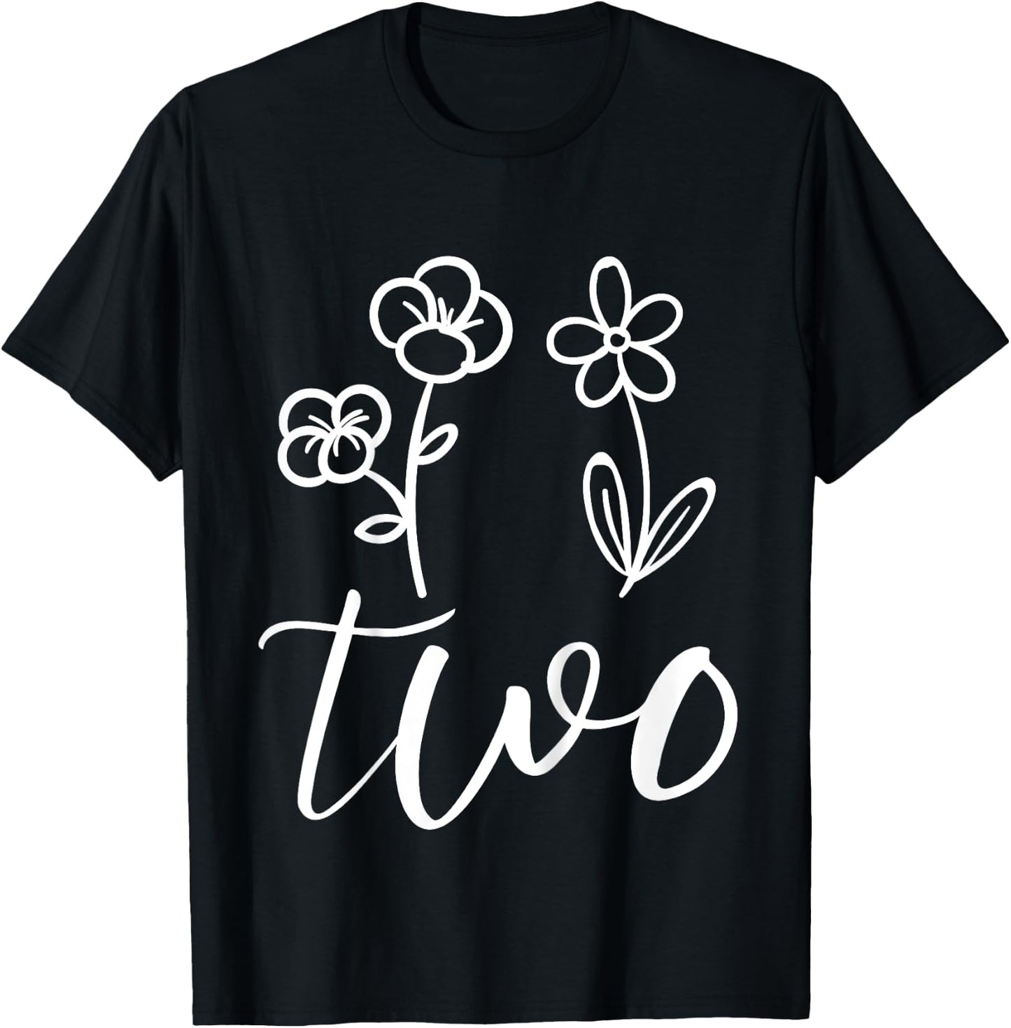 Floral Two 2 Year Old 2nd Birthday Gift Second Girl Toddler T-Shirt - T-Shirt | Black
