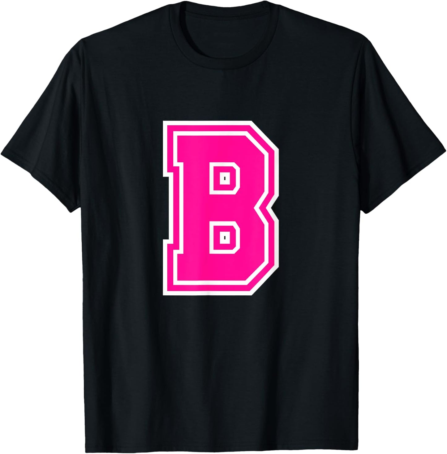 Letter B Pink Monogram Initial T-Shirt - T-Shirt | Black