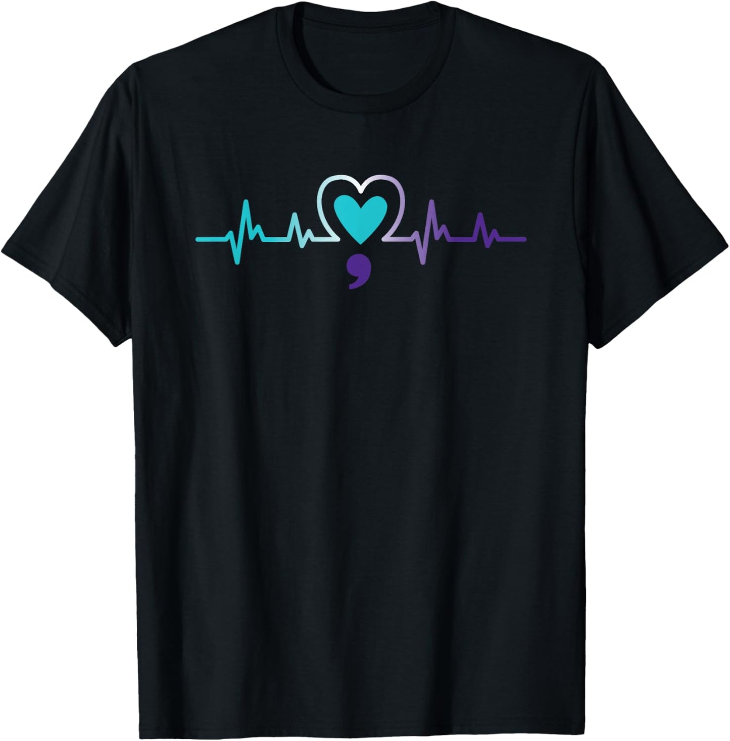 Heartbeat Semicolon Suicide Prevention Mental Awareness Week T-Shirt - T-Shirt | Black
