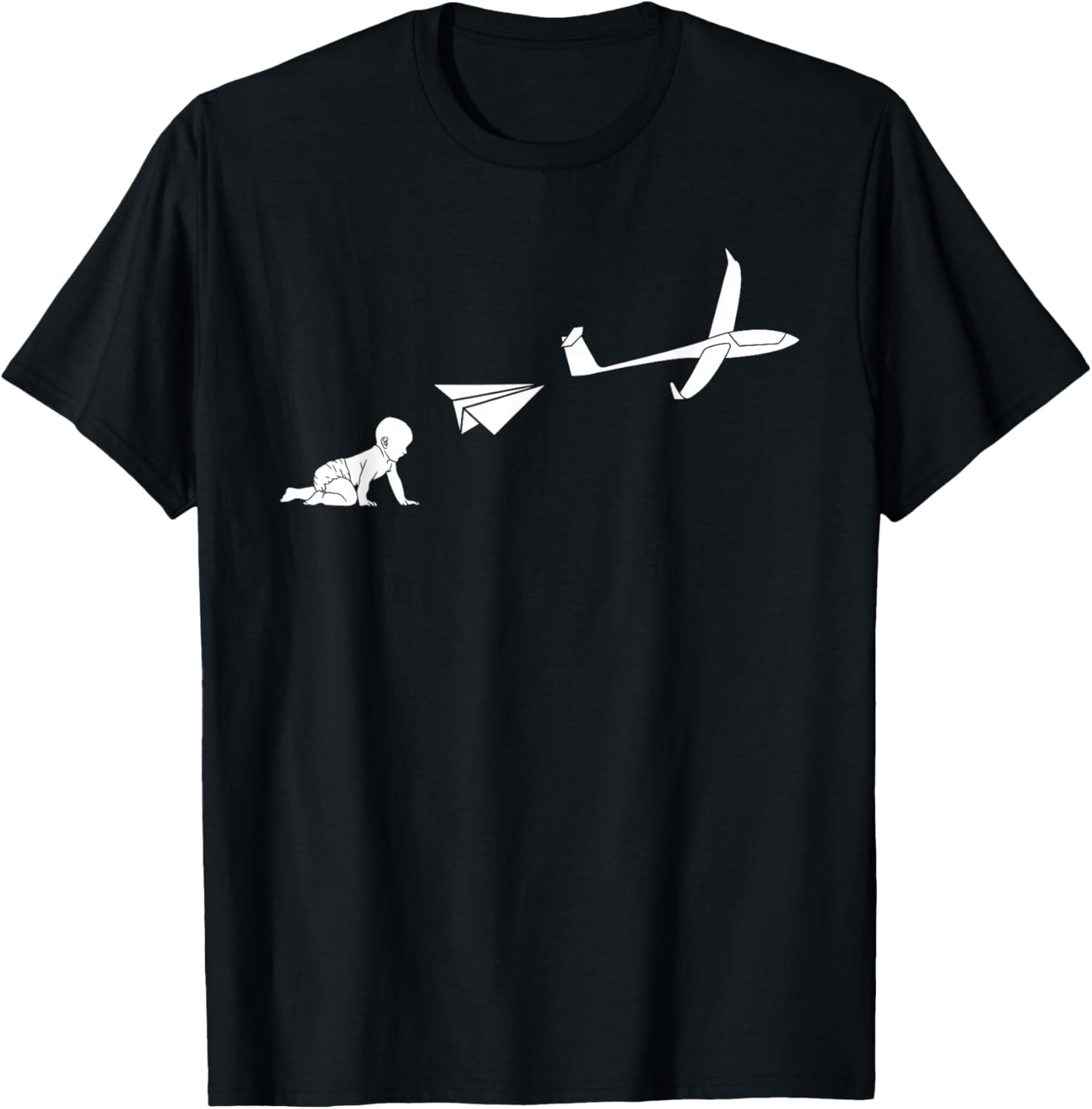 Glider Evolution Funny Aviation Small Plane Pilot Pun T-Shirt - T-Shirt | Black
