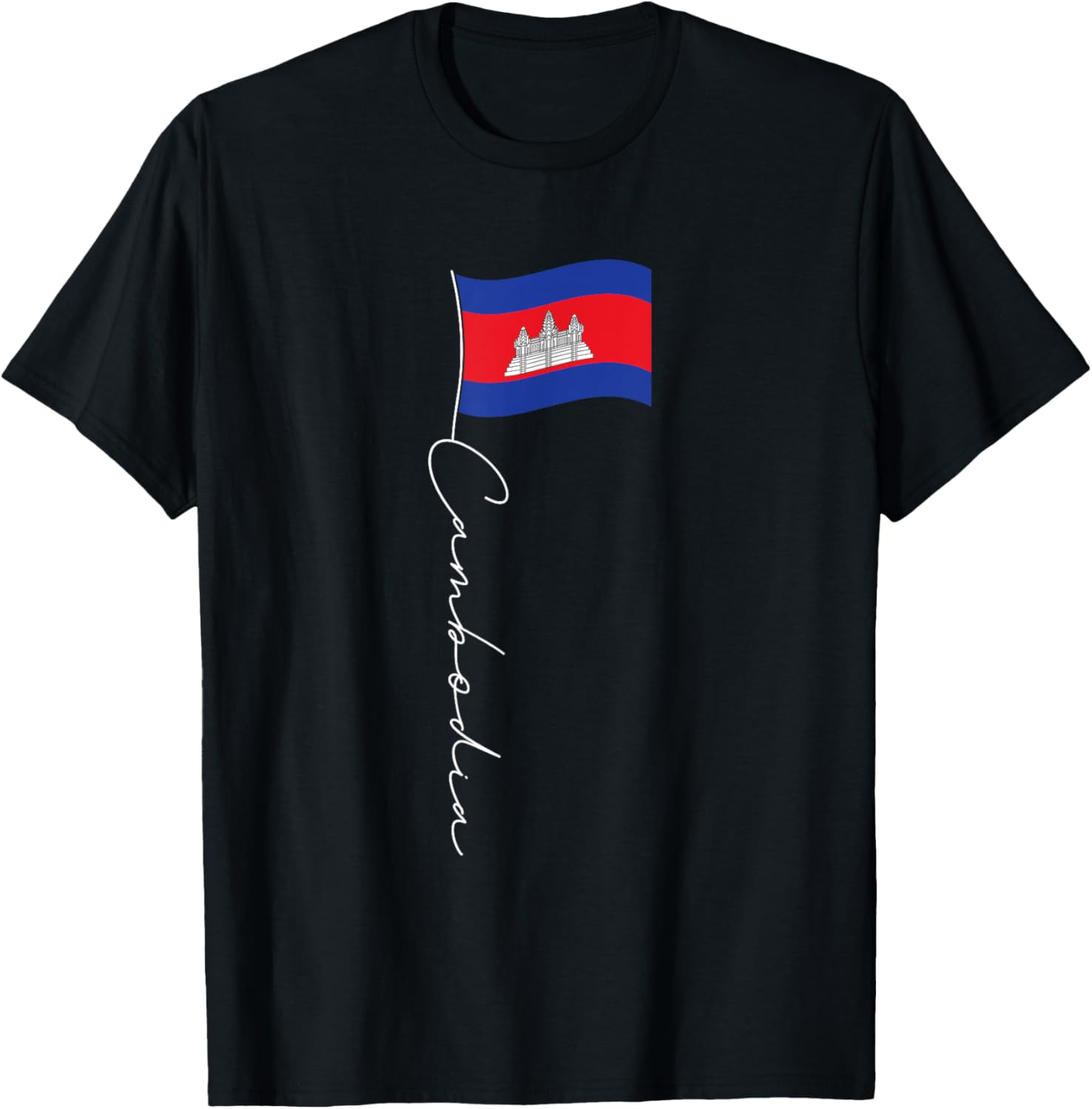 Cambodia Signature Flag Pole - Patriotic Cambodian Flag T-Shirt - T-Shirt | Black