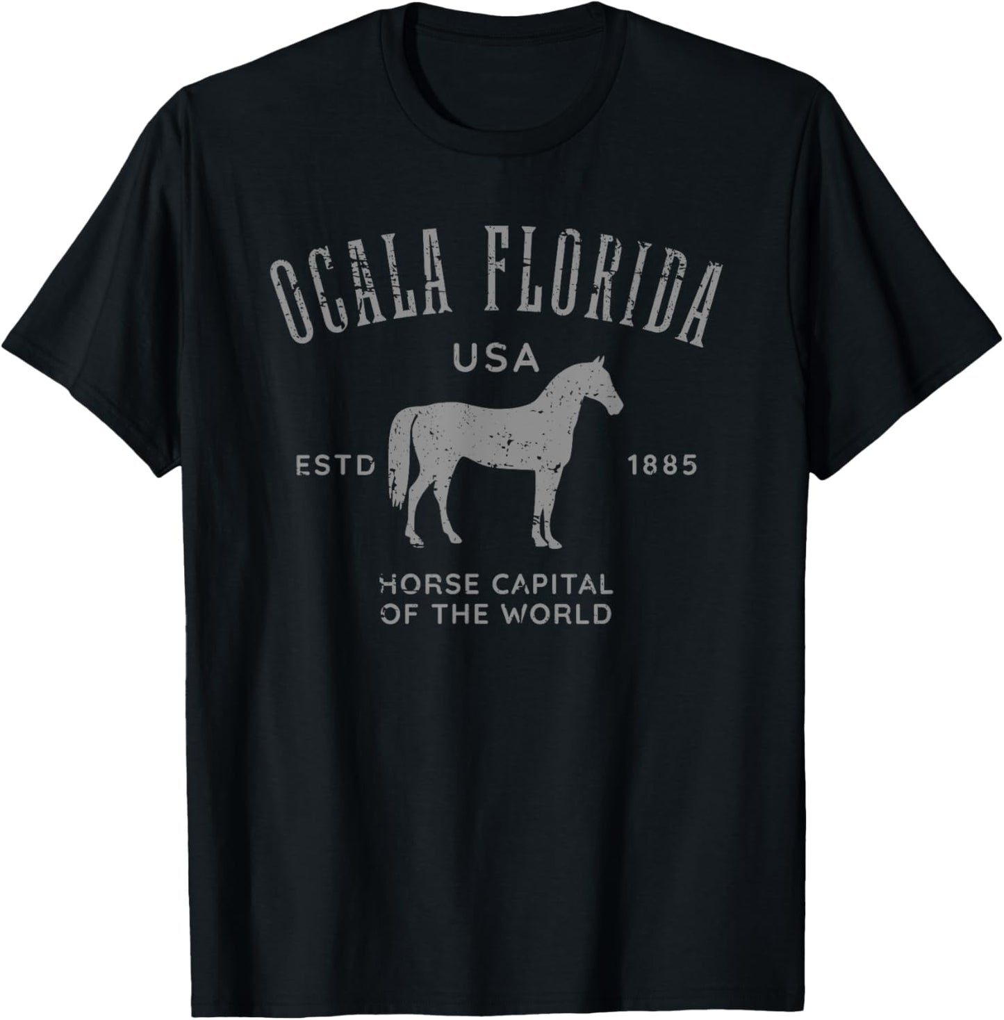 Ocala Florida USA Horse Capital Distressed Equestrian Design T-Shirt - T-Shirt | Black