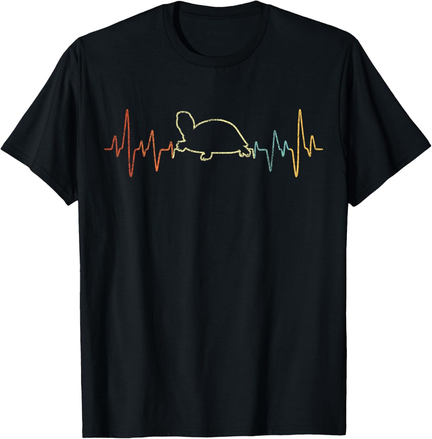 Retro Heartbeat Tortoises Turtle Lover Funny Tortoise T-Shirt - T-Shirt | Black