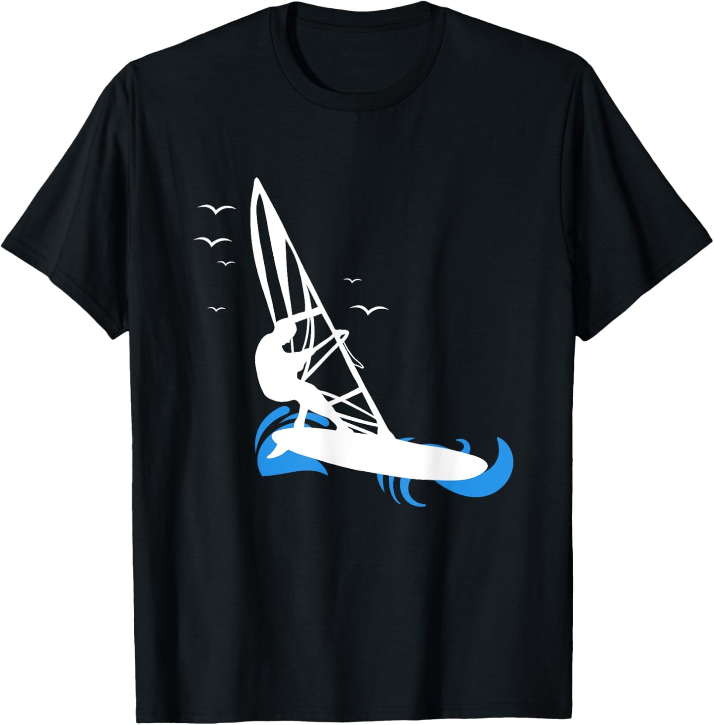 Waves Birds Windsurfing Windsurfing Surfboard T-Shirt - T-Shirt | Black