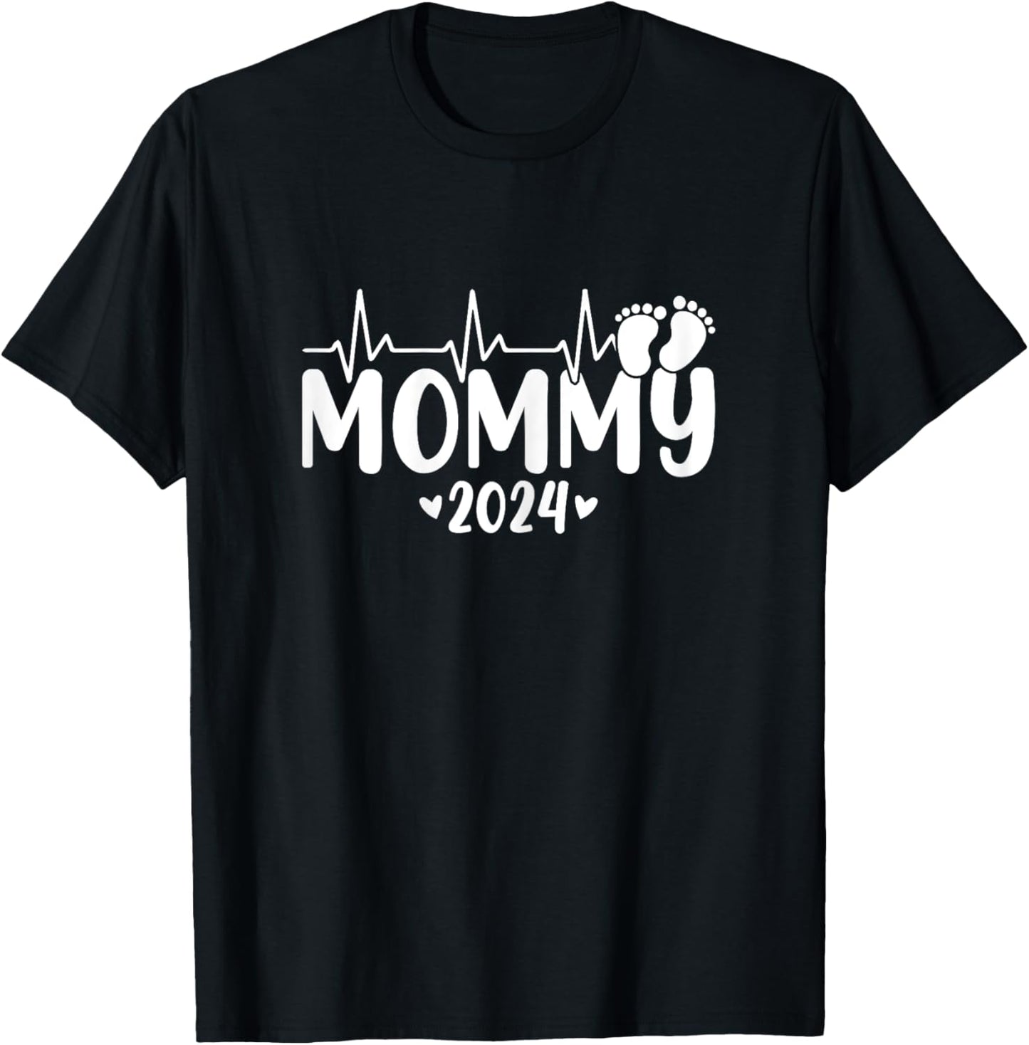Mommy 2024 Heartbeat 1st time Pregnancy Announcement Mom T-Shirt - T-Shirt | Black