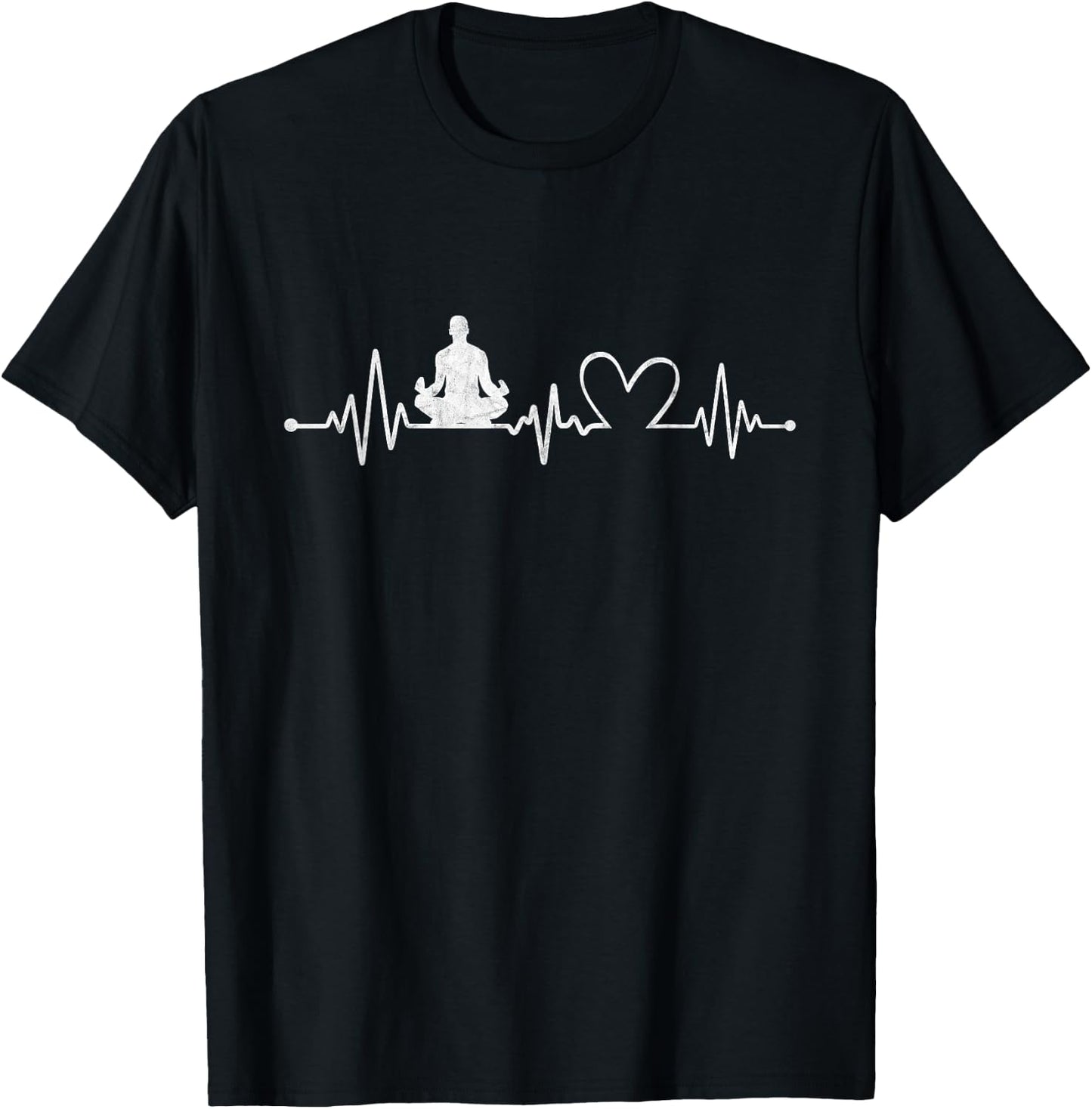 Distressed Yoga With Heartbeat Graphic Yoga Lover T-Shirt - T-Shirt | Black