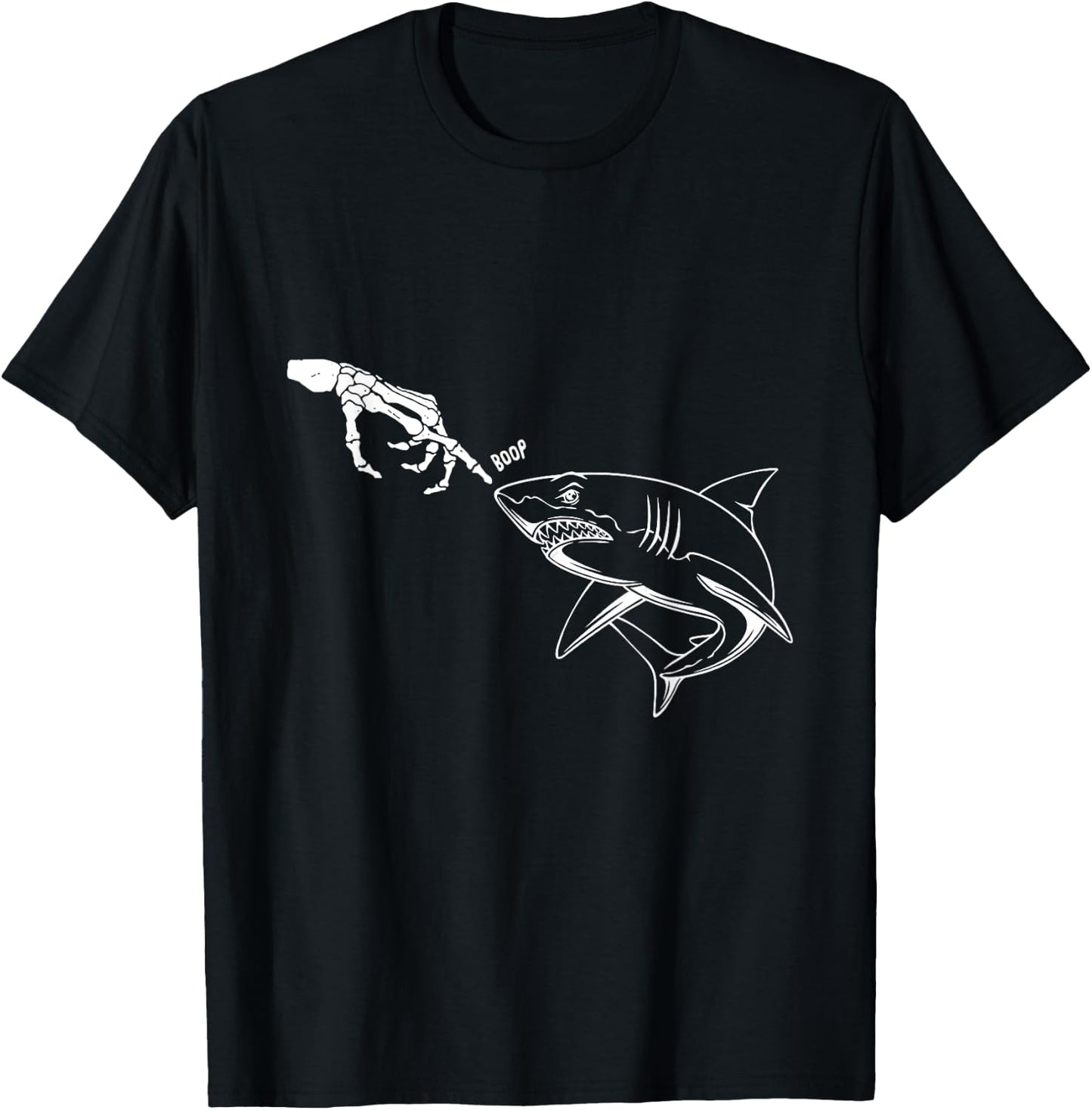 Shark Black Lover Skeleton Hand Boop Funny Halloween T-Shirt - T-Shirt | Black