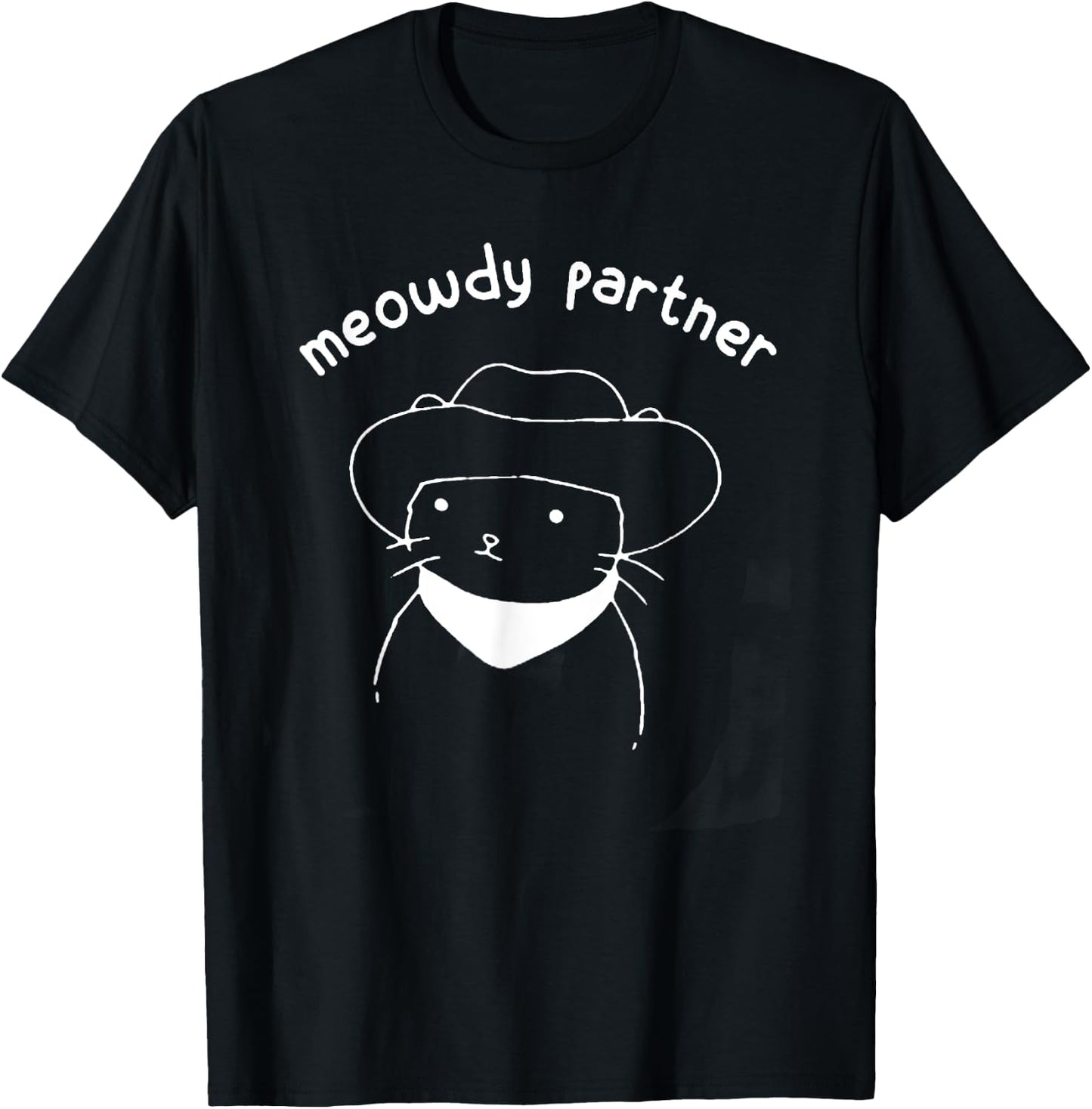 Funny Cat Gift Meowdy Partner Howdy Cowboy Cat - Black, -Adults, Short Sleeve, Small, Cotton 60% Polyester 40% T-Shirt - T-Shirt | Black