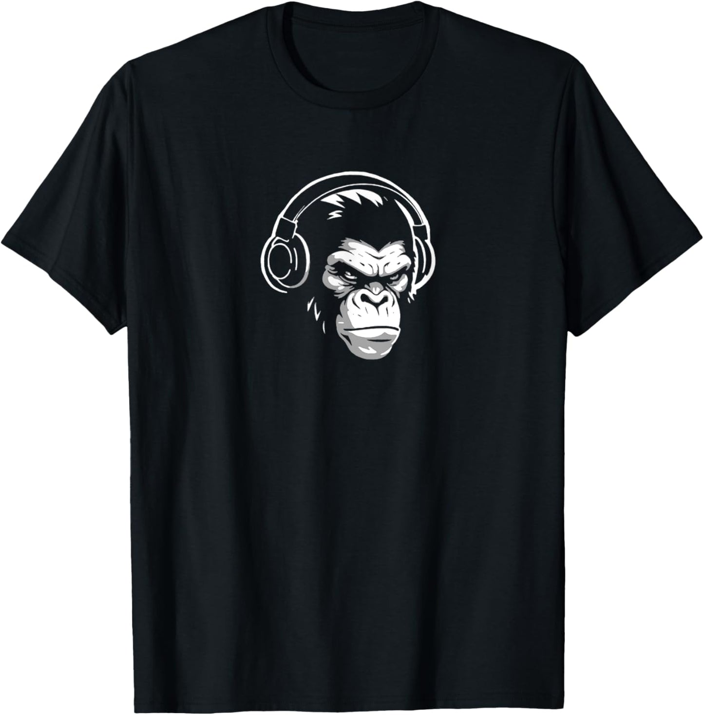 Intense Chimp & Headphones Chimpanzee Wildlife Lover T-Shirt - T-Shirt | Black