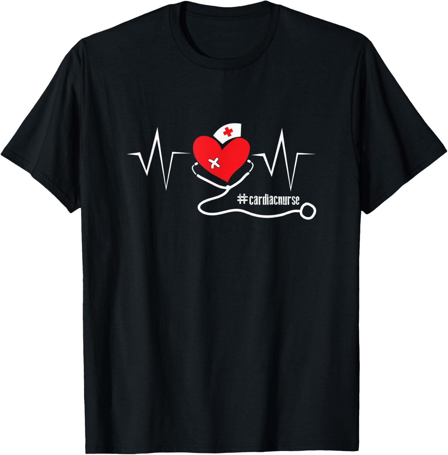 Cardiac Nurse Cardiology Nursing Heartbeat T-Shirt - T-Shirt | Black