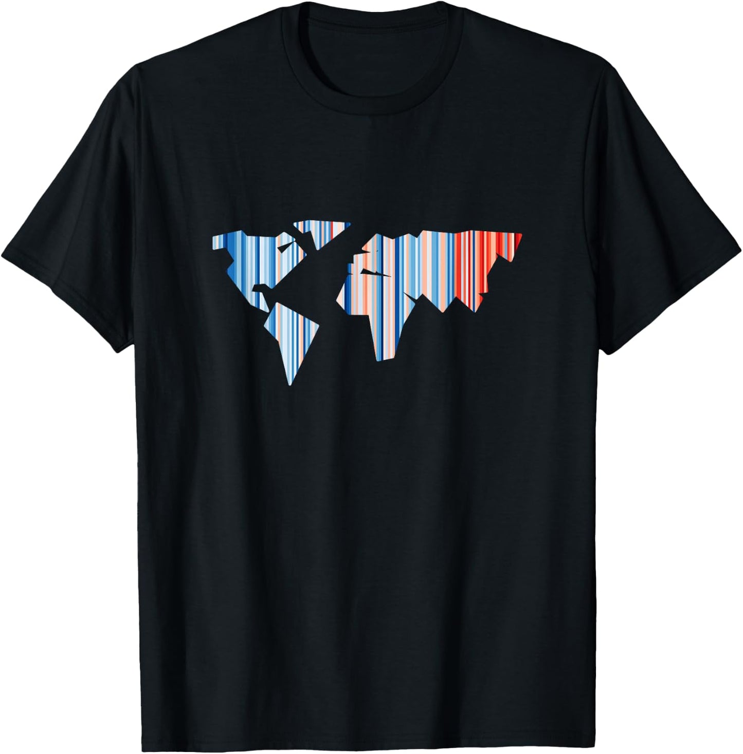 Climate Change - Warming Stripes - World Map T-Shirt - T-Shirt | Black