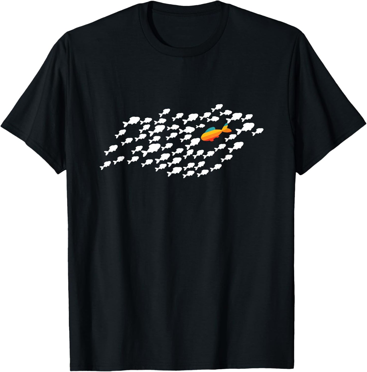 Fish Swimming Against The Current Be Yourself Gift -Adults, Kids Black Modern Casual T-Shirt - T-Shirt | Black