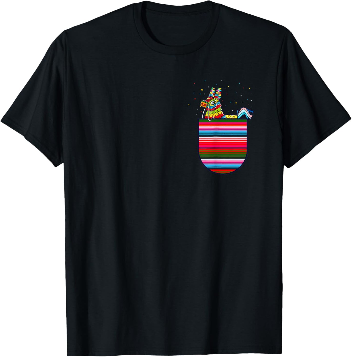 Serape Pocket Pinata Mexican Fiesta Cinco De Mayo T-Shirt - T-Shirt | Black