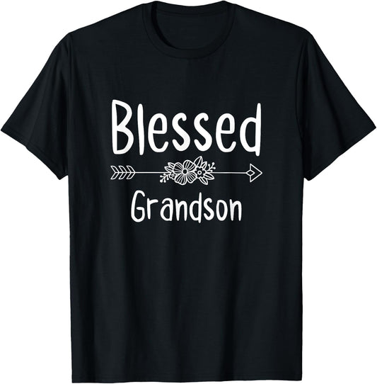 Blessed Grandson Christian Religion Spiritual Birthday T-Shirt - T-Shirt | Black