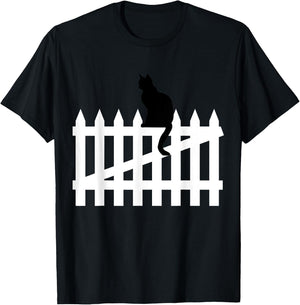 Black Cat on a White Picket Fence Women Kids T-Shirt - T-Shirt | Black