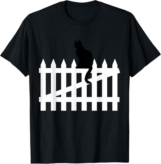 Black Cat on a White Picket Fence Women Kids T-Shirt - T-Shirt | Black