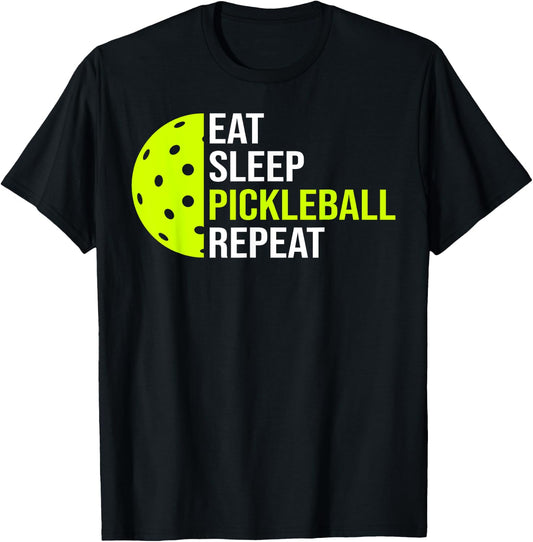 Eat Sleep Pickleball Repeat Player Cool Pickleball Coach T-Shirt - T-Shirt | Black