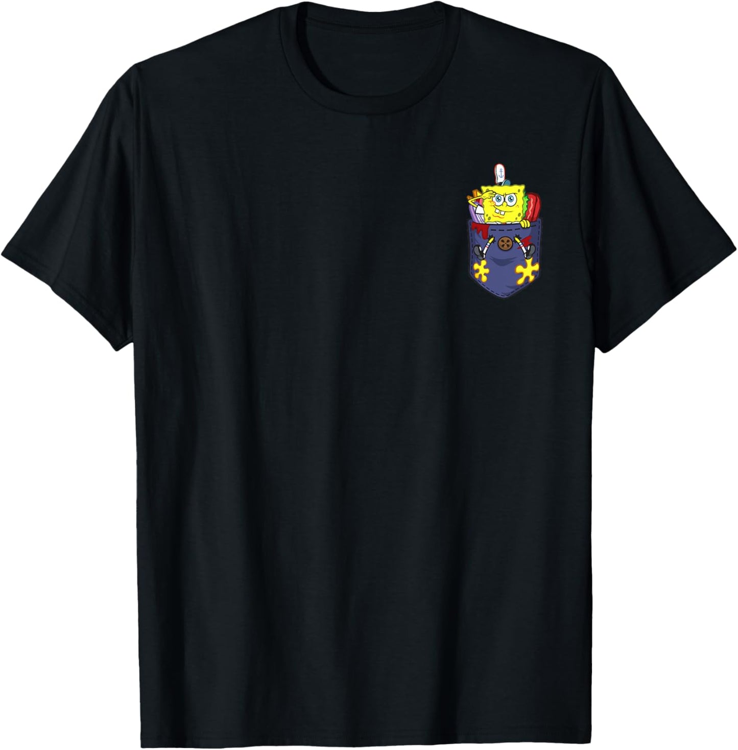 Mademark x SpongeBob SquarePants - SpongeBob in my Pocket Cute SpongeBob Out of Food Pocket T-Shirt - T-Shirt | Black