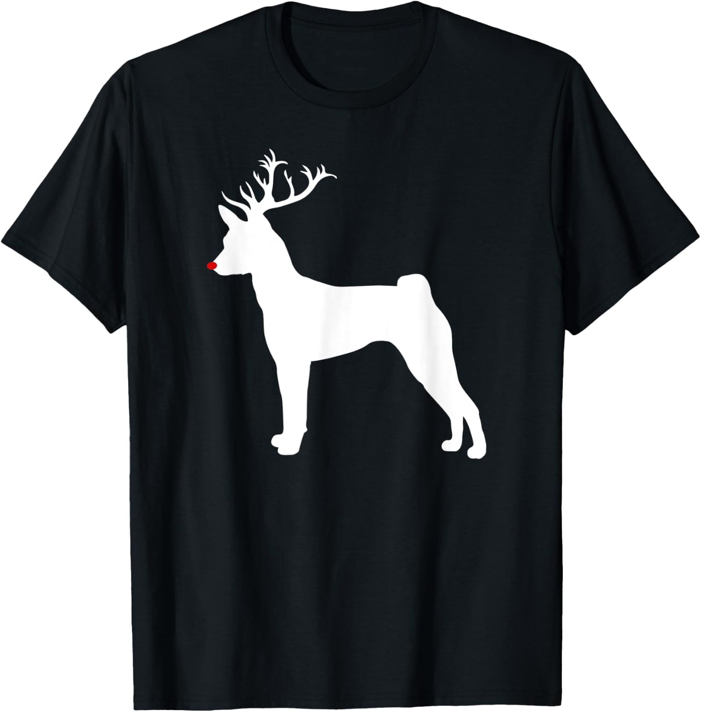 Funny Basenji Dog Christmas Reindeer Antlers Xmas T-Shirt - T-Shirt | Black