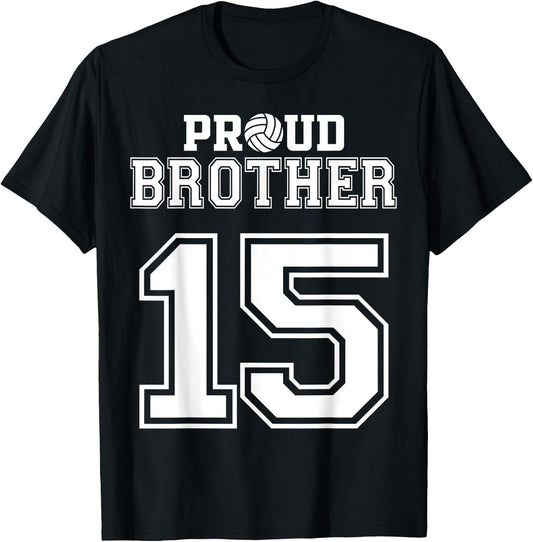 Custom Proud Volleyball Brother Number 15 Personalized Men T-Shirt - T-Shirt | Black