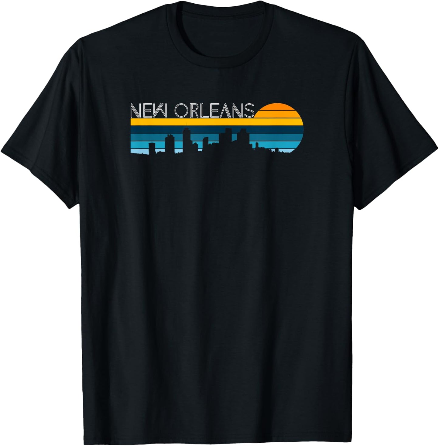 New Orleans Skyline - Vintage Retro Sunset New Orleans City T-Shirt - T-Shirt | Black