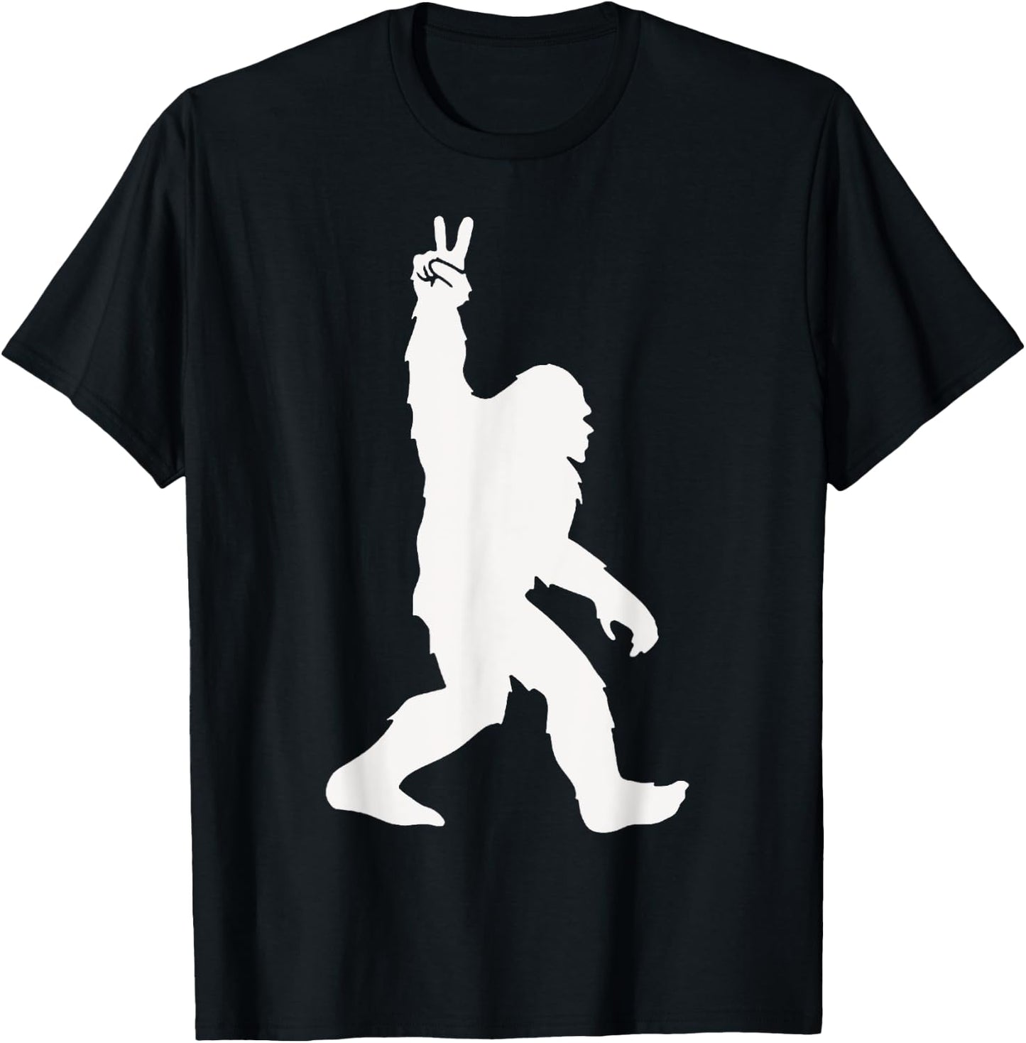Funny Bigfoot Two Fingers Up For Peace Believers Men Women T-Shirt - T-Shirt | Black