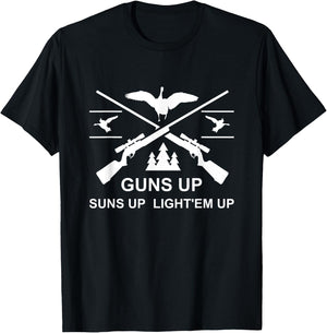 Geese Hunter Guns Up Suns Up Light'em Up Goose Hunting T-Shirt - T-Shirt | Black