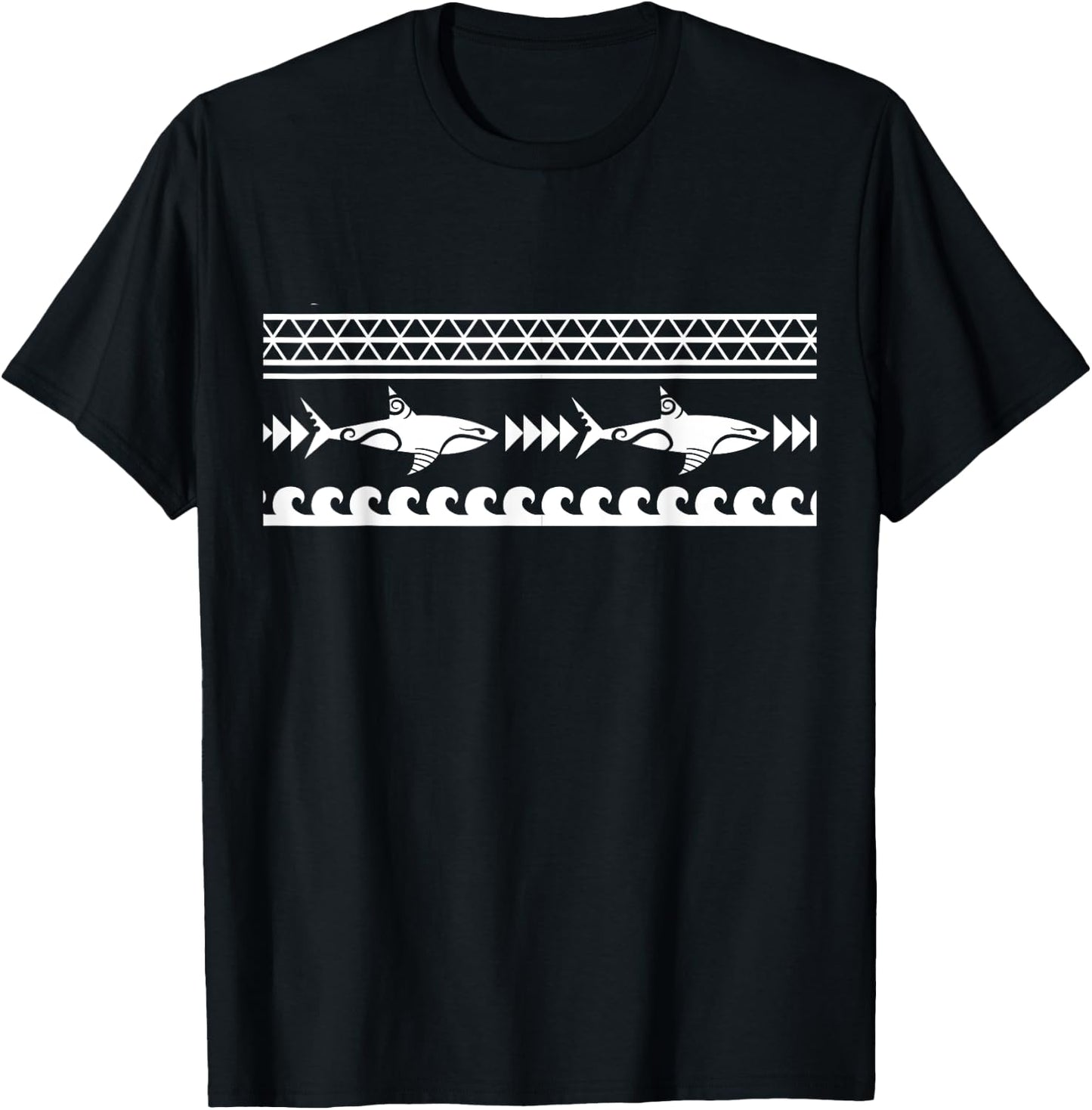 New Zealand Symbol Shark Pattern Culture Maori Tribal T-Shirt - T-Shirt | Black