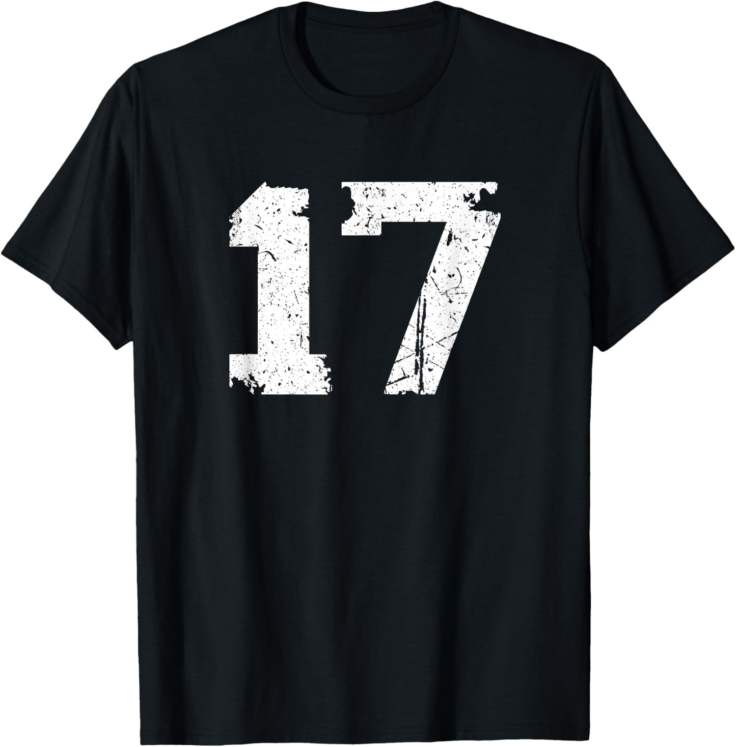 Number #17 Sport Vintage Torn Varsity Number T-Shirt - T-Shirt | Black