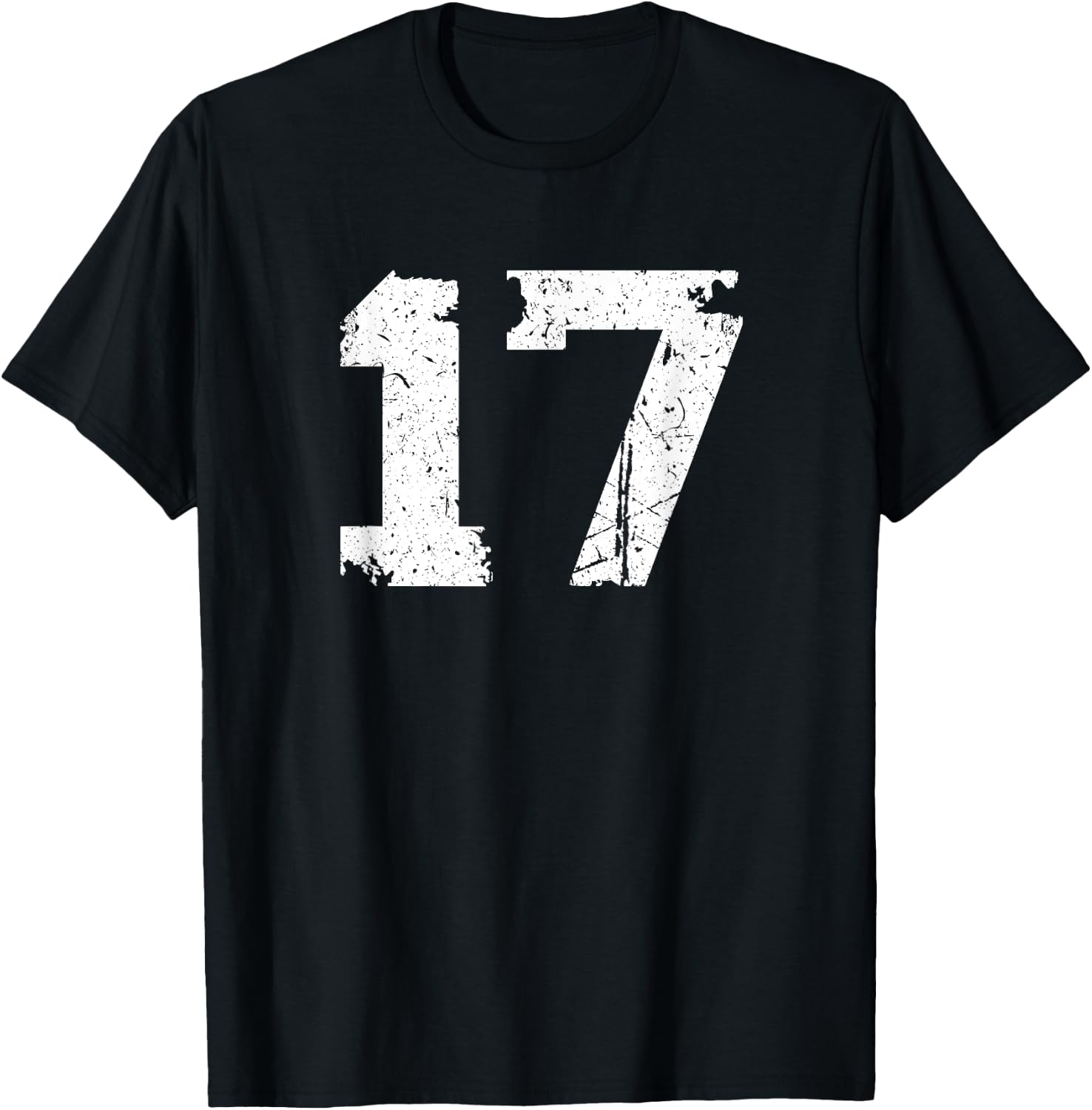 Number #17 Sport Vintage Torn Varsity Number T-Shirt - T-Shirt | Black