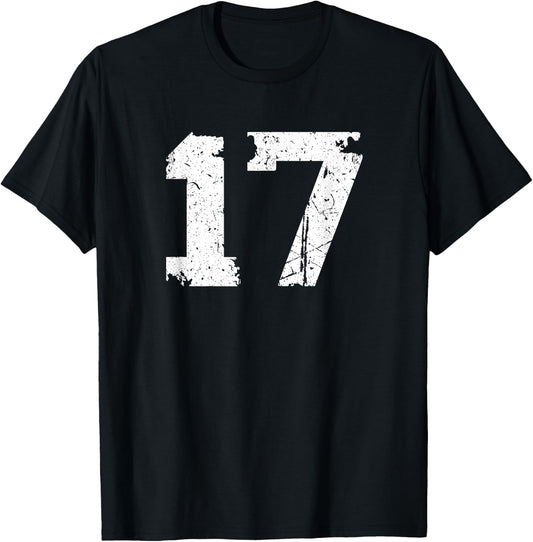 Number #17 Sport Vintage Torn Varsity Number T-Shirt - T-Shirt | Black