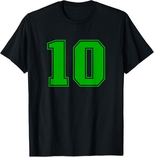 Number #10 Green Sports Fan Jersey Number T-Shirt - T-Shirt | Black
