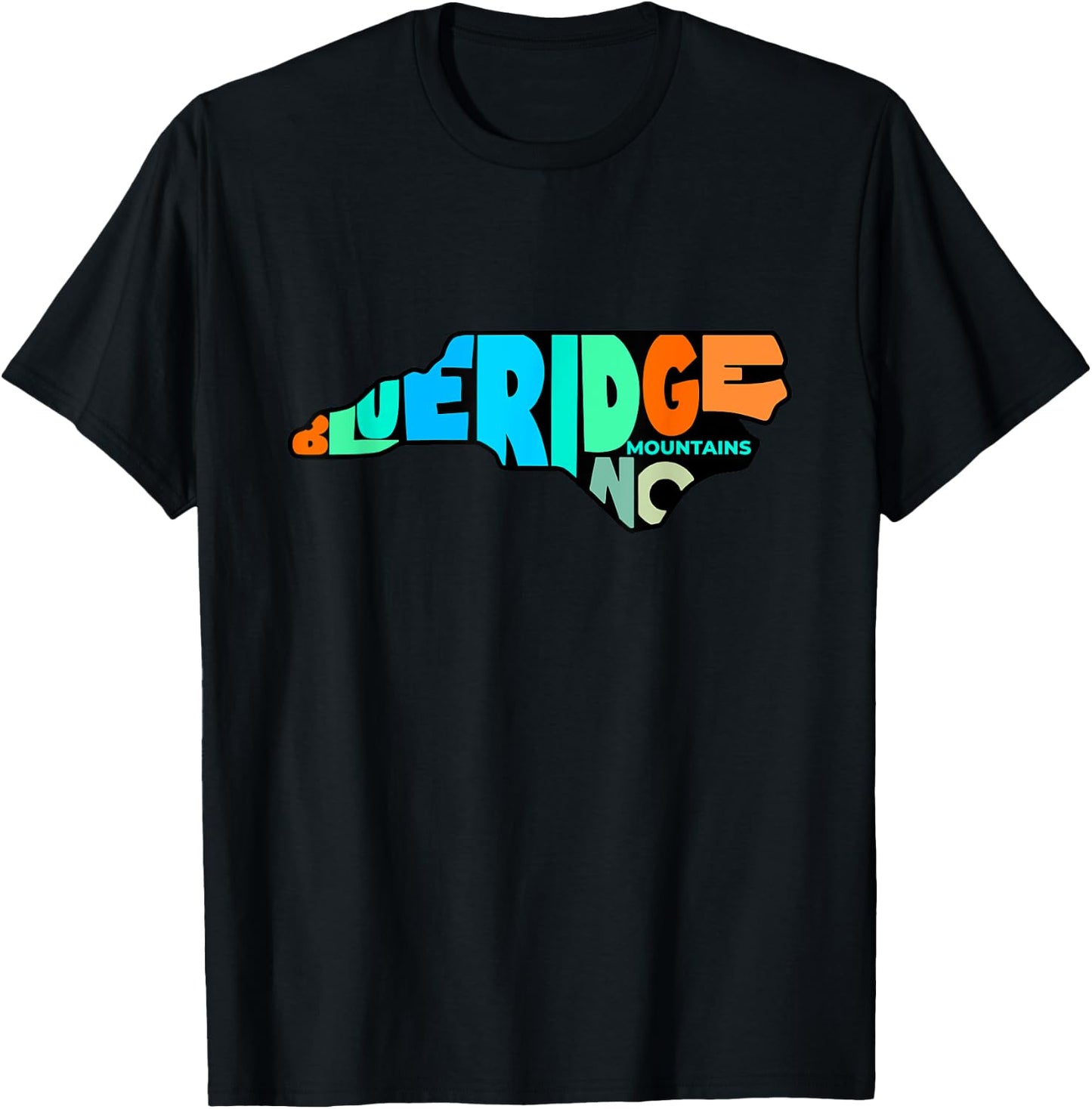 Colorful Blue Ridge Mountain NC Letters North Carolina Map T-Shirt - T-Shirt | Black