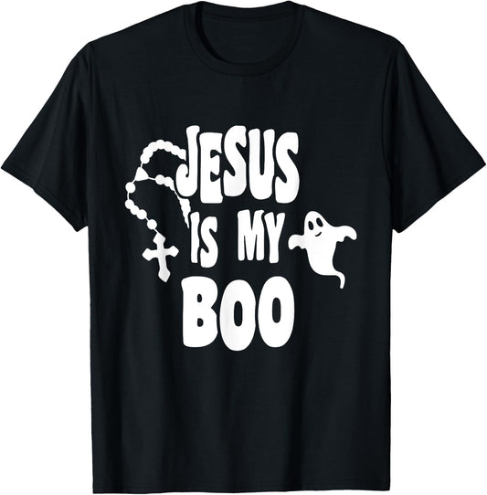Jesus Is My Boo Ghost Christian Funny Halloween Retro Groovy T-Shirt - T-Shirt | Black