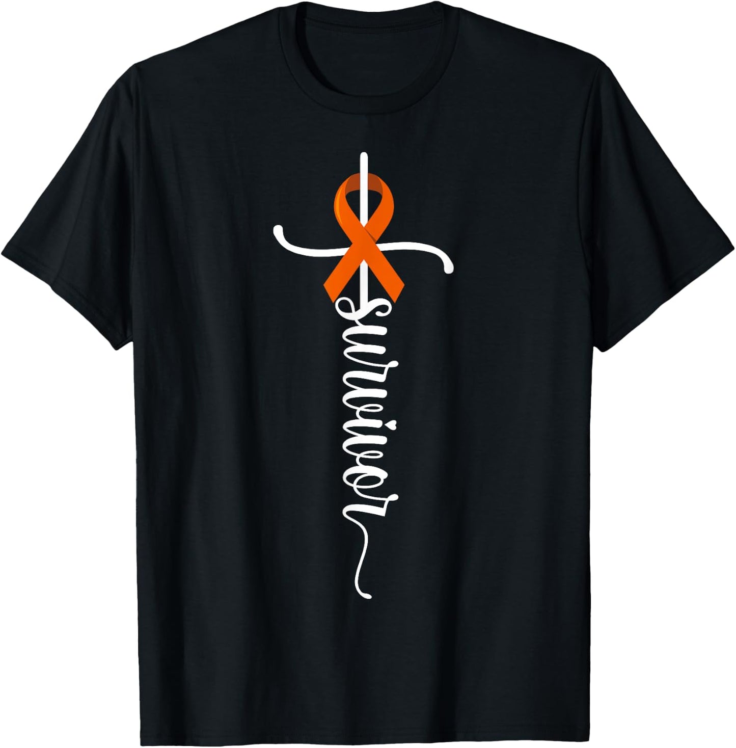 Survivor Christian Cross Warrior Orange Leukemia Cancer T-Shirt - T-Shirt | Black