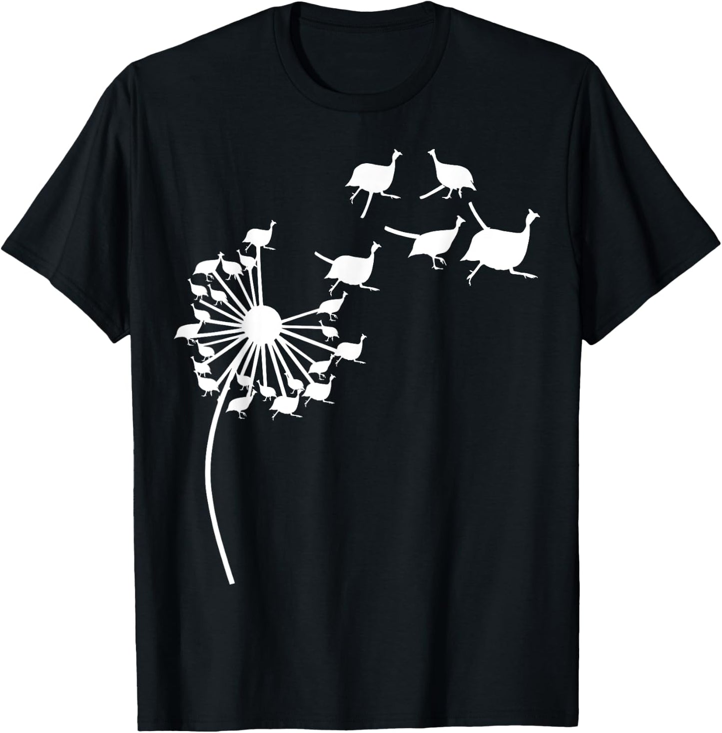 Dandelion Guinea fowl Flower, Floral Guinea fowl Tree T-Shirt - T-Shirt | Black