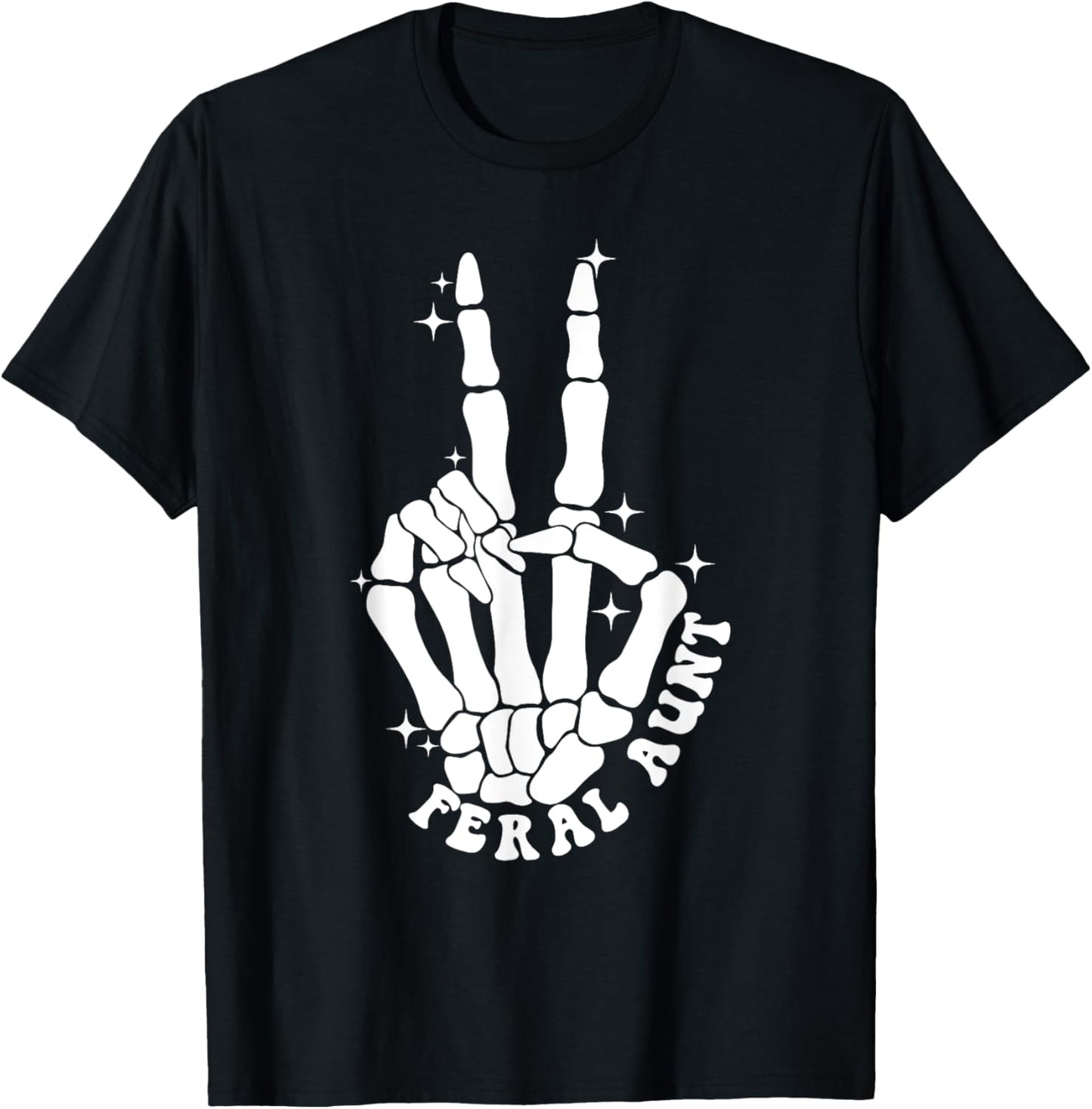 Punk Rock Mom Mother's Day Peace Skeleton Hand Feral Aunt T-Shirt - T-Shirt | Black