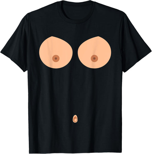 Breast Nipple Belly Button Titten Breasts Funny Costume T-Shirt - T-Shirt | Black