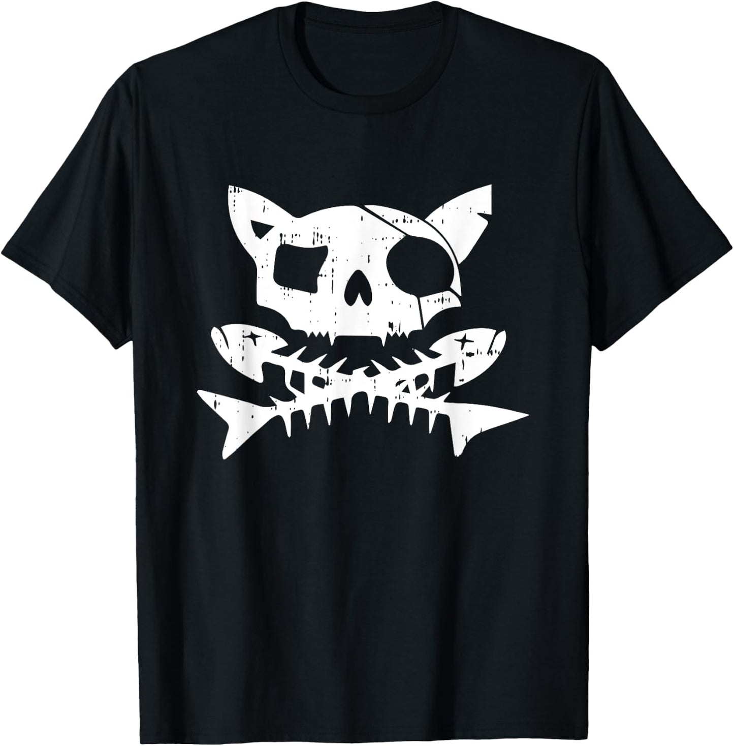 Cat Pirate Halloween Costume Scary Skull And Crossbone Men Women Kids T-Shirt - T-Shirt | Black