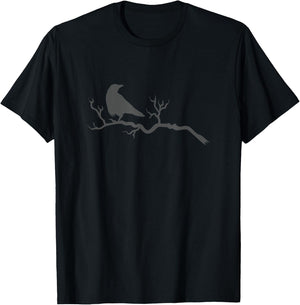 Raven on a Branch Crow Bird Animal T-Shirt - T-Shirt | Black