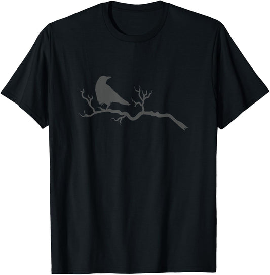 Raven on a Branch Crow Bird Animal T-Shirt - T-Shirt | Black
