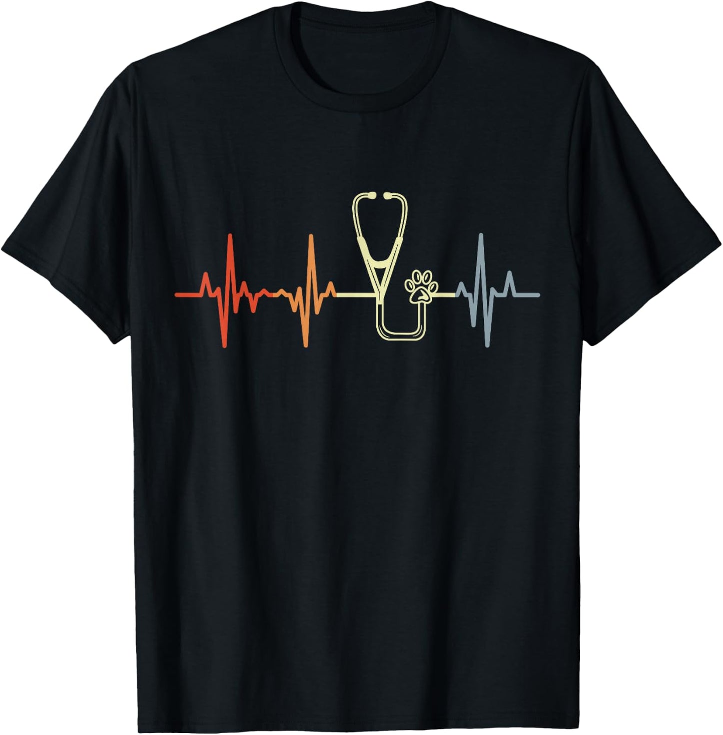 Vintage Stethoscope Pulse Line Veterinary Veterinarian T-Shirt - T-Shirt | Black