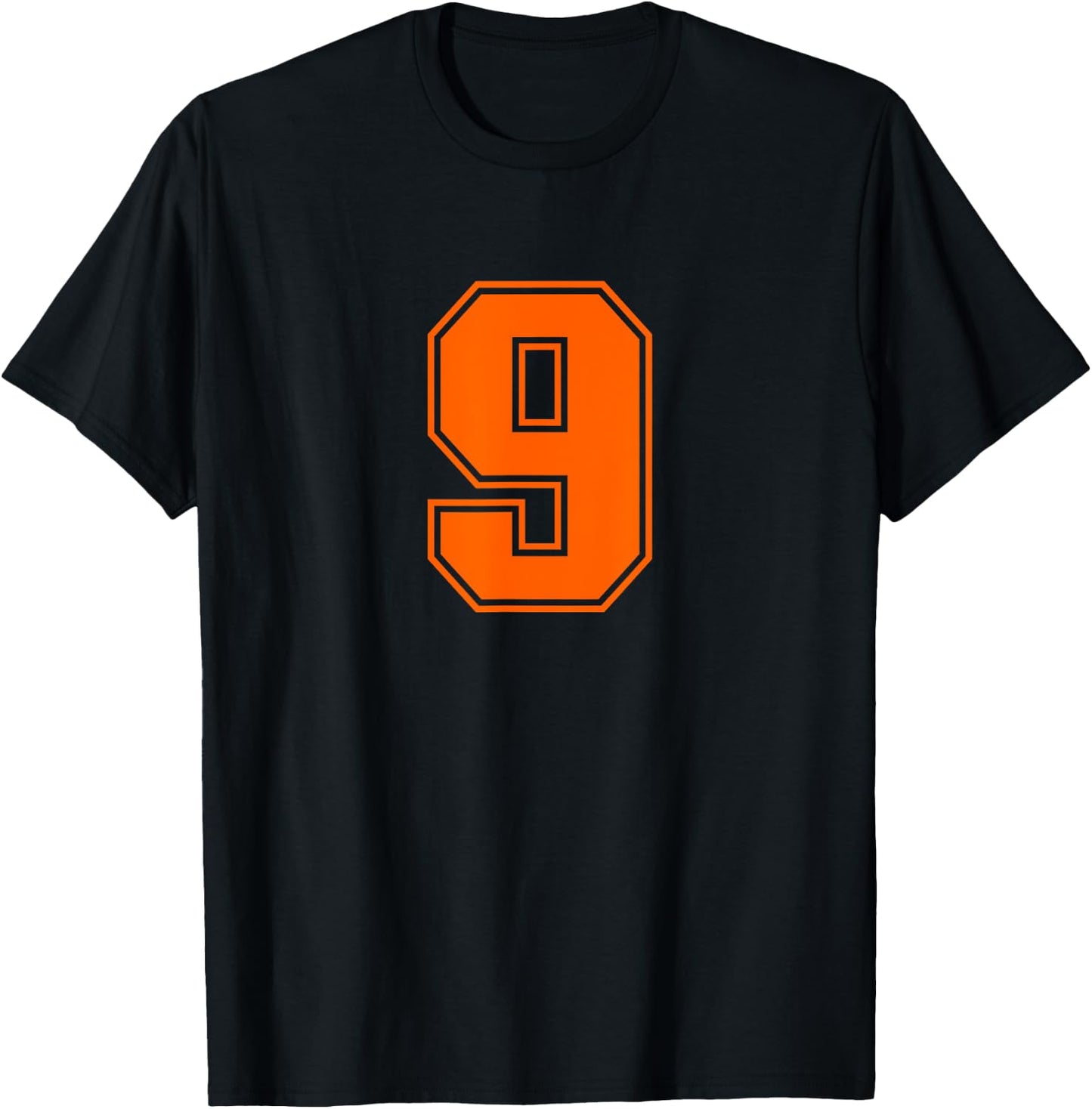 Number #9 Orange Sports Jersey Lucky Number T-Shirt - T-Shirt | Black