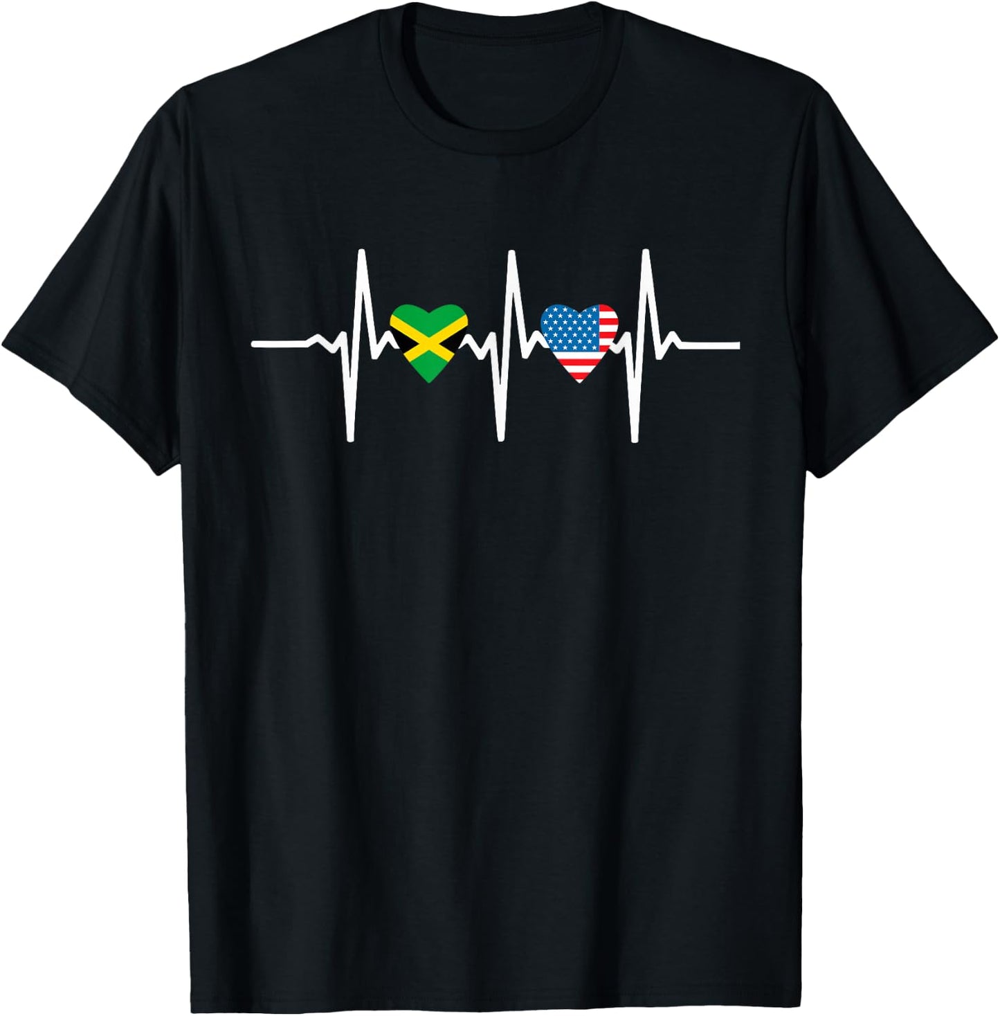 Half American Jamaican Usa America Jamaica Flag Heartbeat T-Shirt - T-Shirt | Black