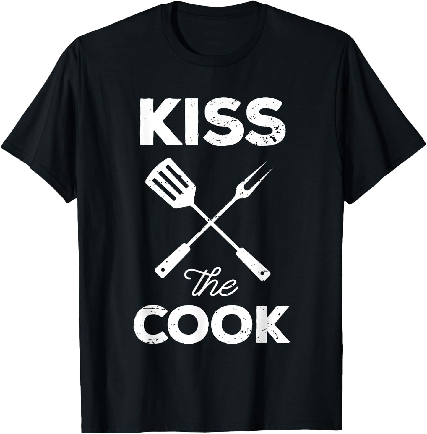 Kiss The Cook Funny BBQ Chef Dad T-Shirt - T-Shirt | Black