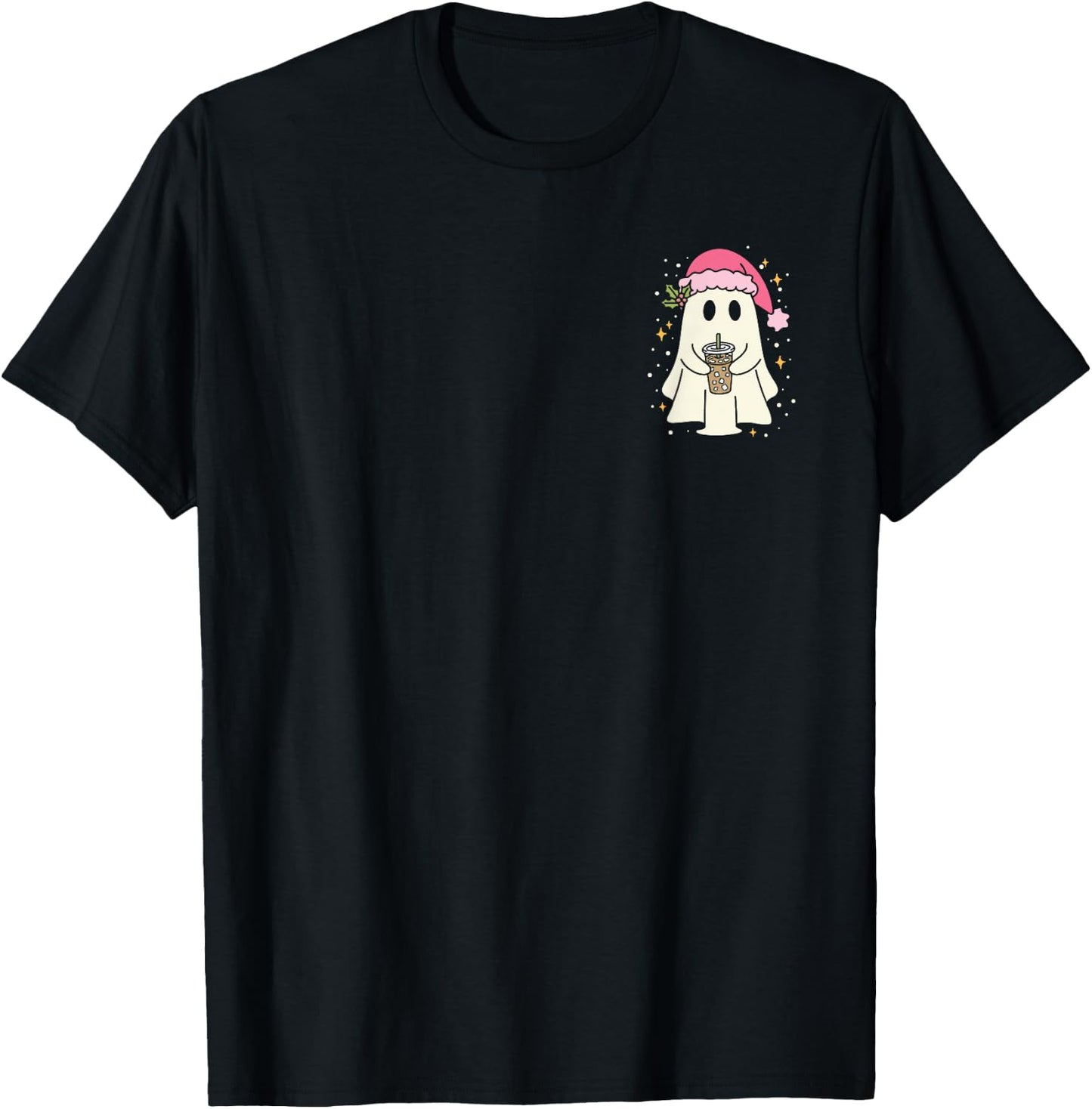 Cute Christmas Ghost Iced Coffee T-Shirt - T-Shirt | Black