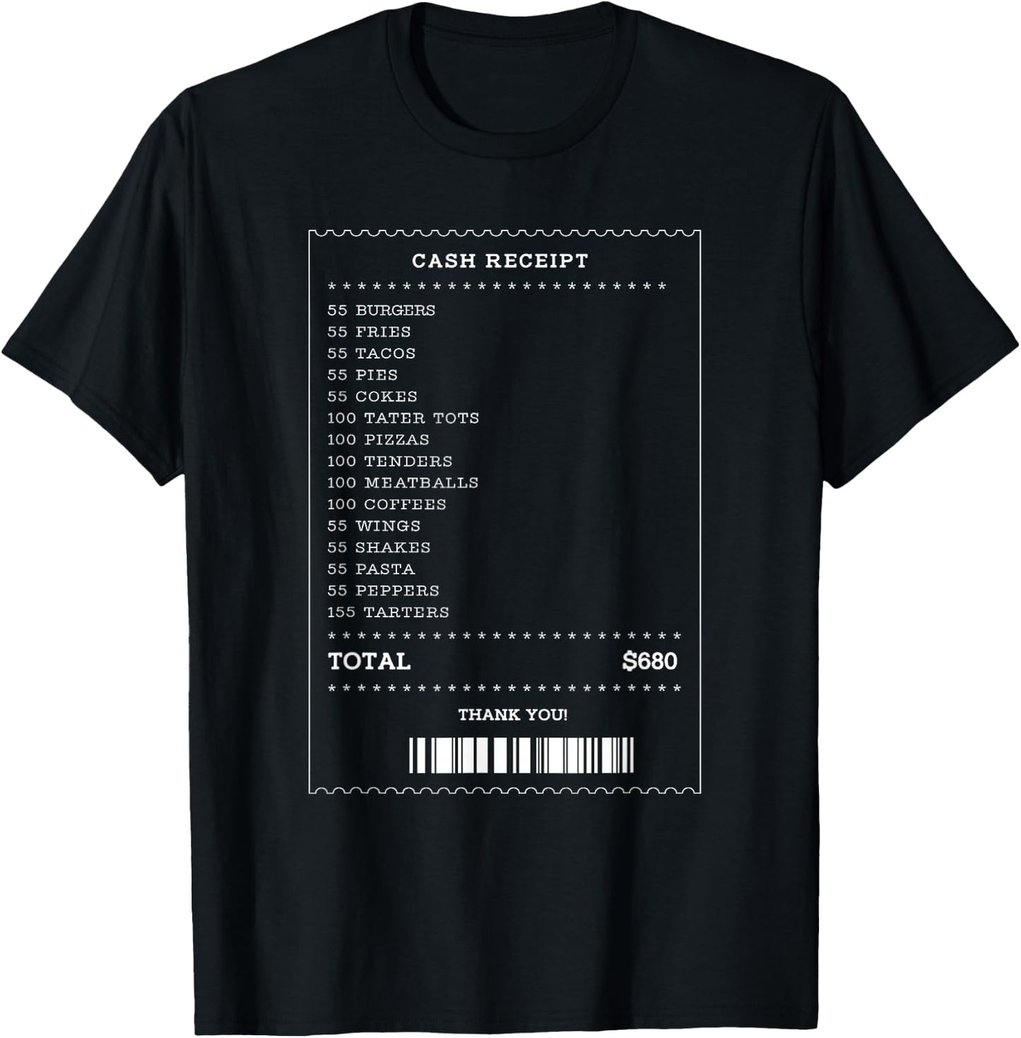 55 Burgers 55 Fries I Think You Should Leave receipt Design T-Shirt - T-Shirt | Black
